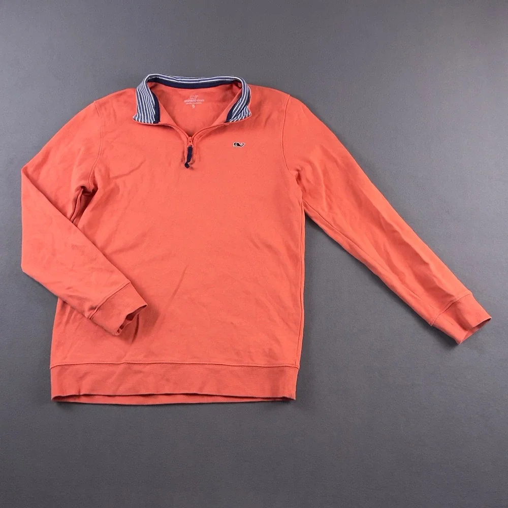 Vineyard‎ Vines Boys XL 20 Coral Orange Pima Cotton Quarter Zip Pullover Sweater